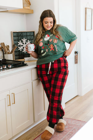 Pull Some Strings Buffalo Plaid Flannel Joggers - Red/White