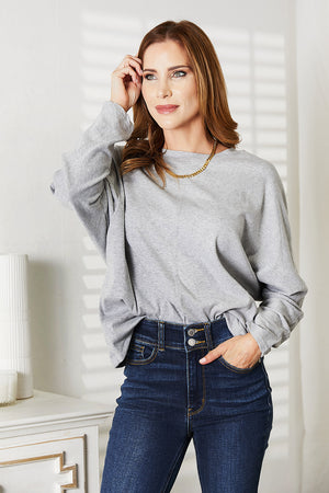 Double Take Seam Detail Round Neck Long Sleeve Top - 2 colors