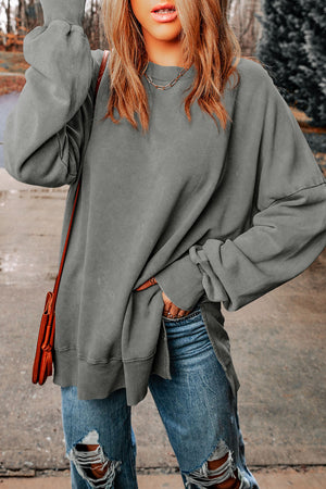 Dropped Shoulder Round Neck Long Sleeve Oversized top - 5 colors