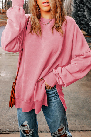 Dropped Shoulder Round Neck Long Sleeve Oversized top - 5 colors