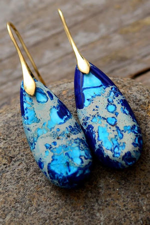 Handmade Teardrop Shape Natural Stone Dangle Earrings - 7 variations