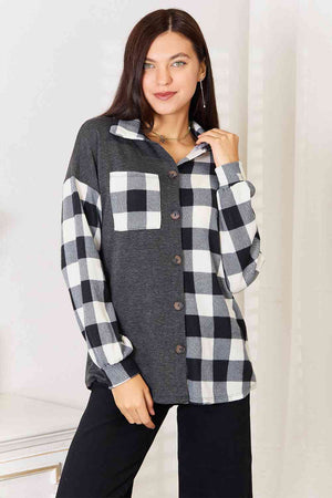 Heimish Solid Plaid Contrast Button Up Top