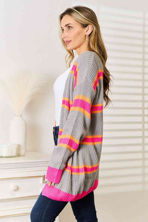 Ribbed Striped Long Sleeve Cardigan