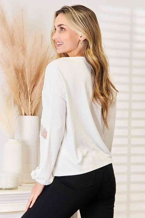 V Neck Dropped Shoulder Blouse with lace insets on sleeves