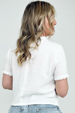 Gilli Frayed Short Sleeve Top White Linen