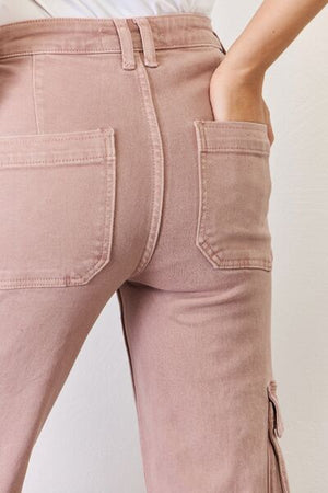 RISEN High Rise Cargo Wide Leg Jeans Mauve