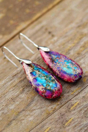 Handmade Teardrop Shape Natural Stone Dangle Earrings - 6 variations