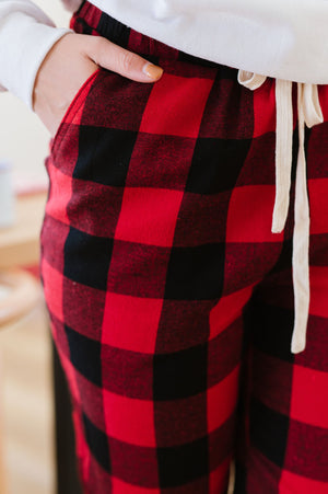 Pull Some Strings Buffalo Plaid Flannel Joggers - Red/White