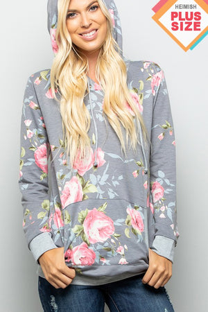 Grey Mauve floral hoodie with Kangaroo Pocket