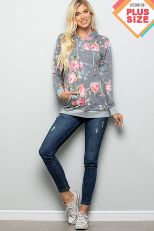Grey Mauve floral hoodie with Kangaroo Pocket