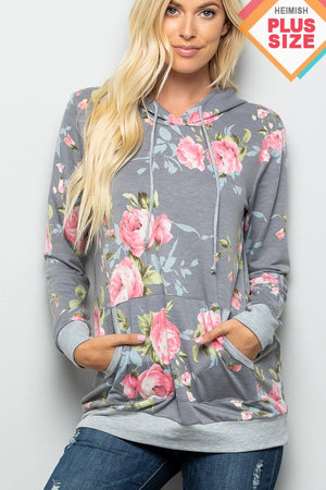Grey Mauve floral hoodie with Kangaroo Pocket