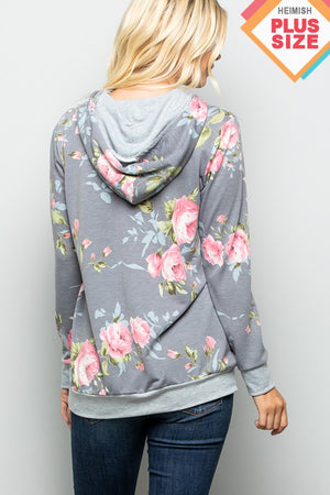Grey Mauve floral hoodie with Kangaroo Pocket