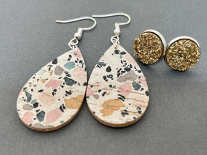 Confetti Tear Drop - Leather Earring