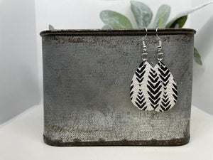 Herringbone Tear Drop - Leather Earring