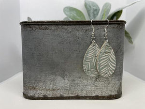 Seafoam Palm leaf Tear Drop - Leather Earring