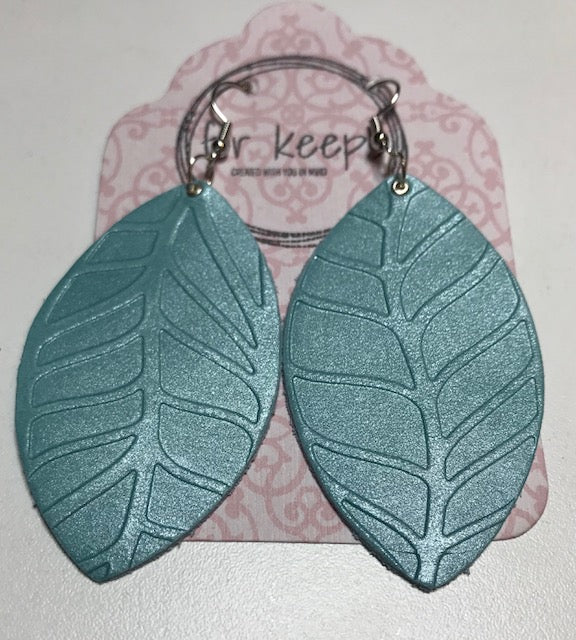 Leather Earring - Ice Blue Leaf Embossed - Large (RETIRED)