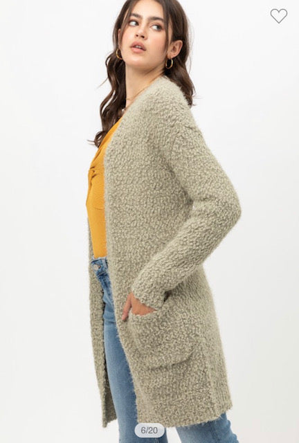 Fuzzy Wuzzy Popcorn Cardigan - Moss