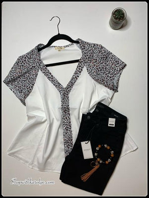 All Around Leopard Trimmed Blouse