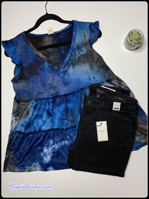 Stormy Skies Baby doll ruffle sleeve tie dye tank