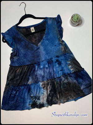 Stormy Skies Baby doll ruffle sleeve tie dye tank