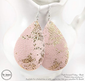 Leather Earring - Medium Teardrop - Blush Gold