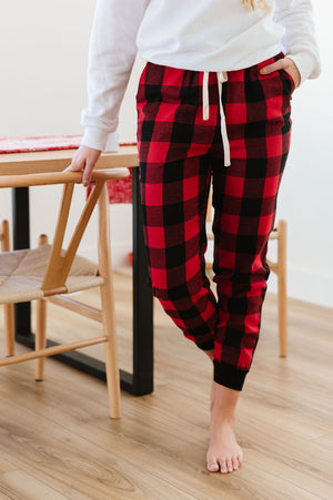 Pull Some Strings Buffalo Plaid Flannel Joggers - Red/White