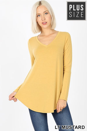 Long Sleeve V Neck Round Hem - Asst colors by Zenana